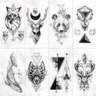 Черная Геометрическая татуировка, временное тату, луна, олень, наклейки-татуировки розы, женская, для вечеринки, боди-арт, искусственная тату, лист, для мужчин, цветок, руки