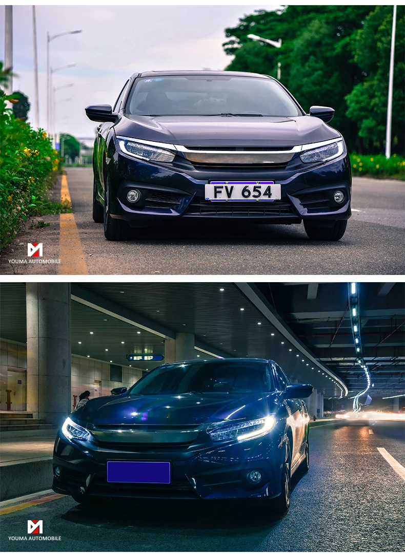 KOWELL автомобильный Стайлинг для Honda Civic 10th полный светодиодный фары с желтым движущимся поворотным светом Головной фонарь светодиодный DRL передний свет