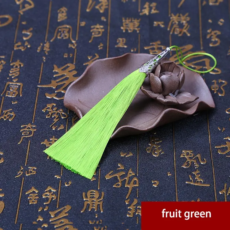 fruit green 2 шт 9 см Висячие веревочки сплав колпачок шелк кисточка швейная ткань кисточка ключ кисточки китайские Характеристики подарок украшения кулон - Цвет: fruit green