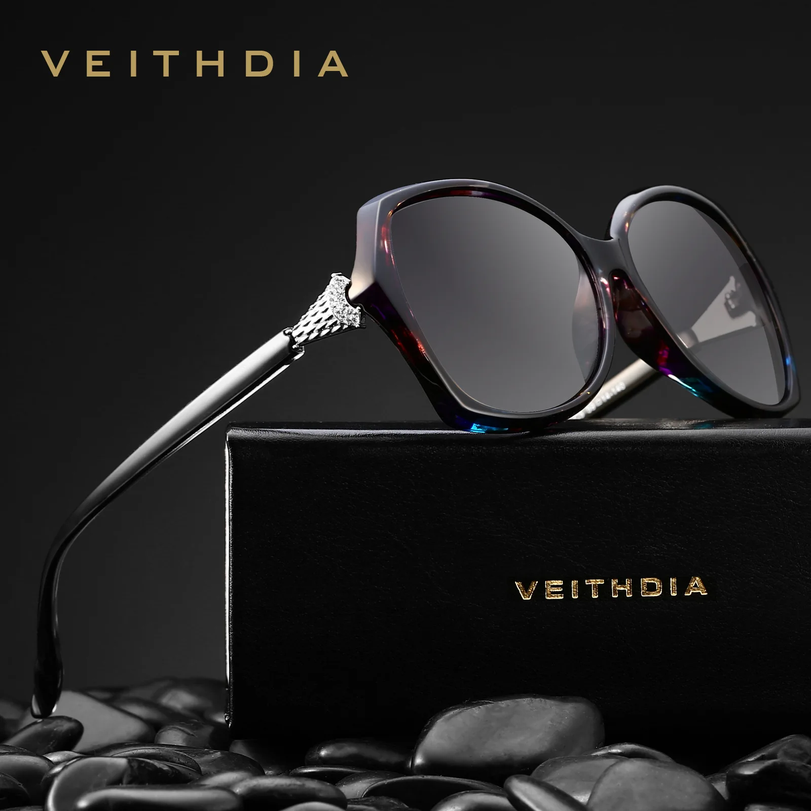 Женские большие солнцезащитные очки VEITHDIA элегантные с лисьим бриллиантом UV400