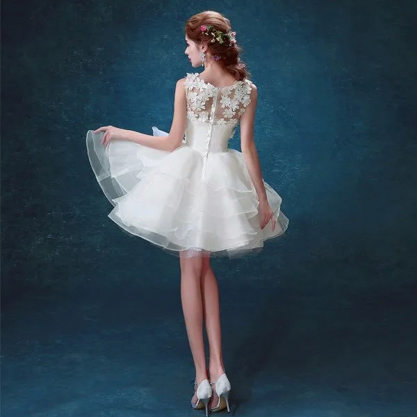 BW372 White Princess Girls Prom Party Dresses Appliques Beads Ruffles Mini Wedding Dress Pagaent Cheap Custom 2017 | Свадьбы и