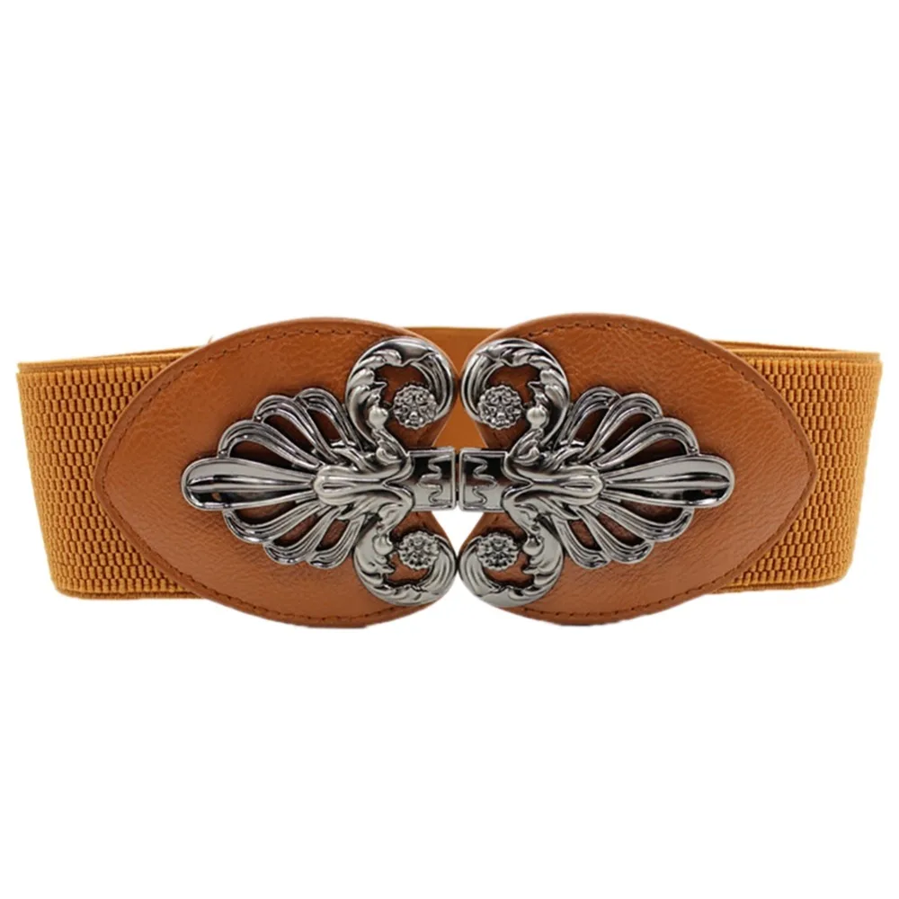 New Vintage Design Belt For Women Diamond Buckle Wide Elastic Stretch Waist Female PU Leather Fashionable | Аксессуары для одежды