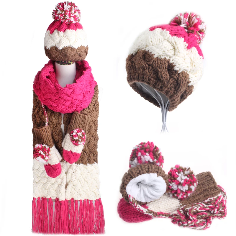 CIVICHIC вязаная шапка шарф перчатки теплый комплект в полоску разные цвета милый