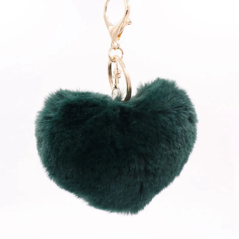 Deep Green Мягкие Меховые брелоки из искусственного кролика Рекс в форме сердца, 19 цветов, меховой брелок-Кубок, модный брелок для женщин и девочек - Цвет: Deep Green