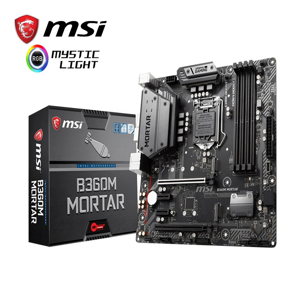 Материнская плата MSI B360M Ступка B360 LGA 1151 DDR4 4 DIMM слота PCI E GEN3 USB 3 1 M.2 SATA3 HDMI DVI CROSSFIRE M ATX