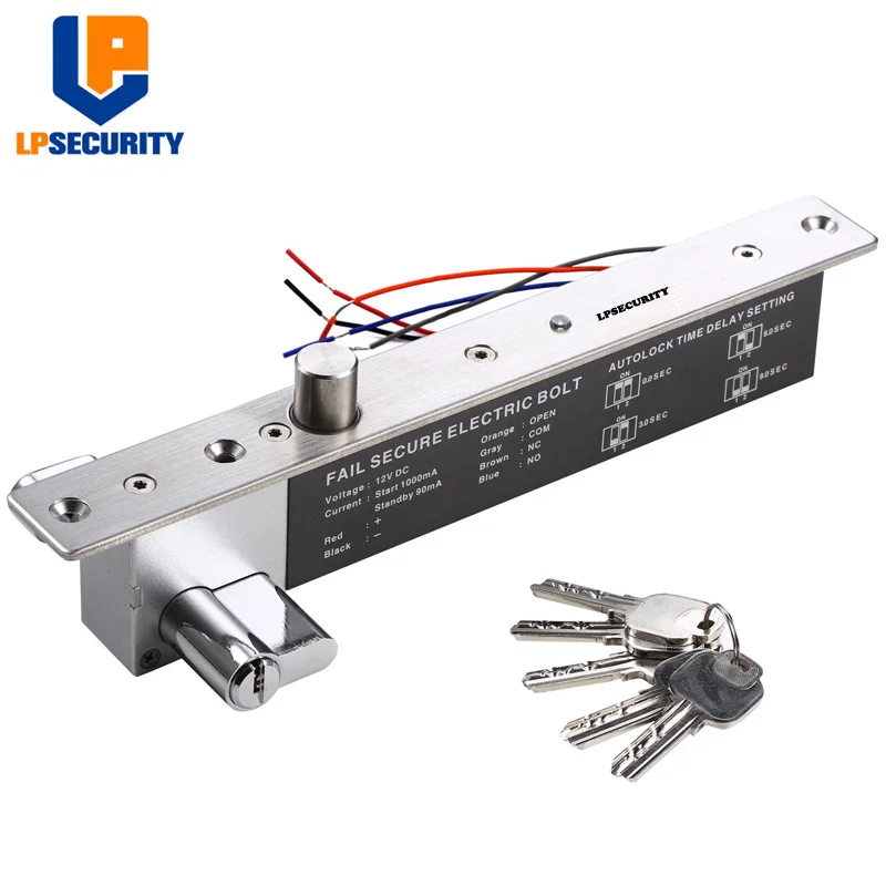 

LPSECURITY DC12V Electric Drop Bolt Lock Key Open Fail Secure NO W/ Cylinder Time Delay