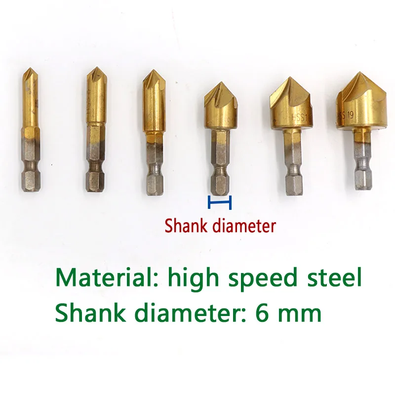 Buy 6pcs 6mm-19mm HSS Hex Shank Chamfer Countersink Drill Bit 1/4" 90 Degree Wood Chamfering Cutter Tools on