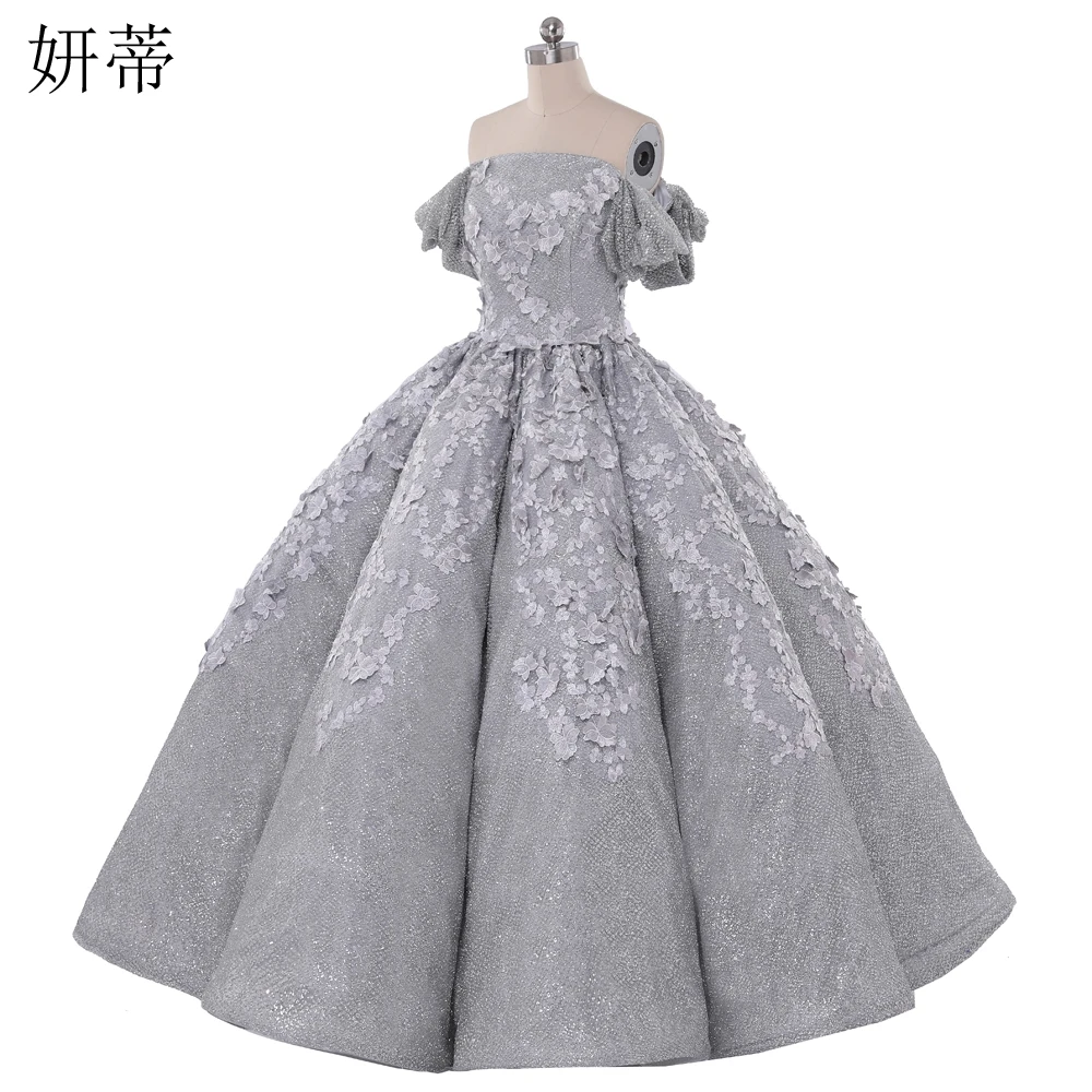 Элегантное блестящее вечернее платье принцессы с аппликацией для выпускного