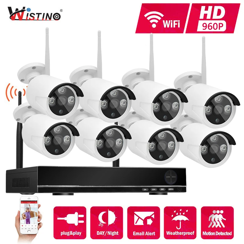 8CH Wifi NVR наборы наружная HD 960P IP камера комплект ИК ночного видения CCTV система