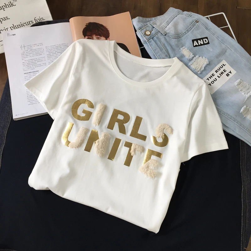 Женская футболка из хлопка повседневная трикотажная с коротким рукавом