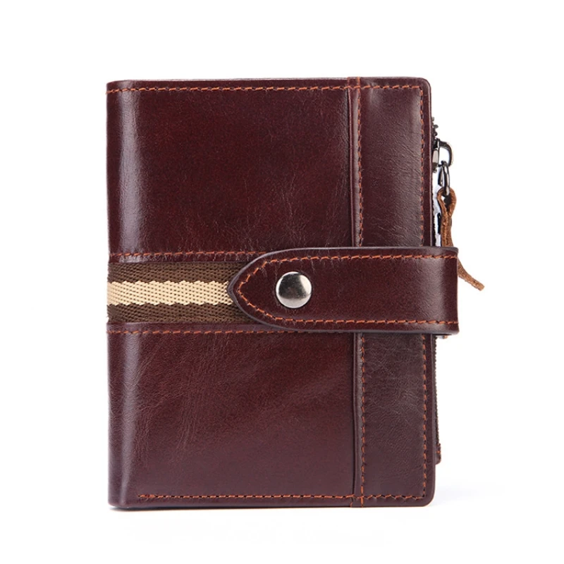 

Vintage oil leather Men Wallet Small Zipper Purse Men short Wallets Male Rfid Cards holder Men Gift Carteira