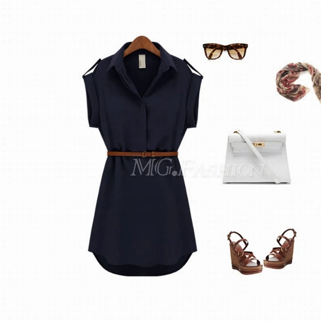 Модная Женская эластичная шифоновая Повседневная OL рубашка мини платье с