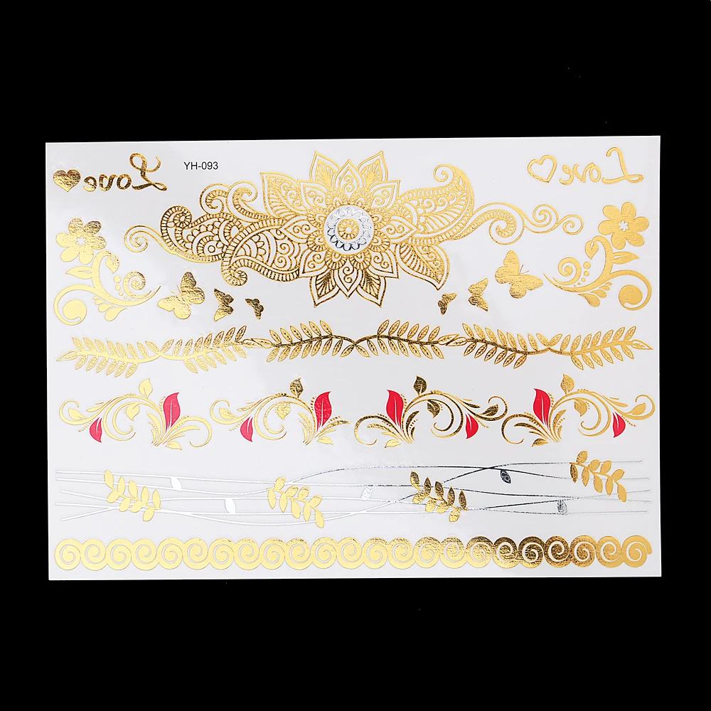 1 шт. флеш-тату цвета металлик золотые серебряные водонепроницаемые YH-093 красивые