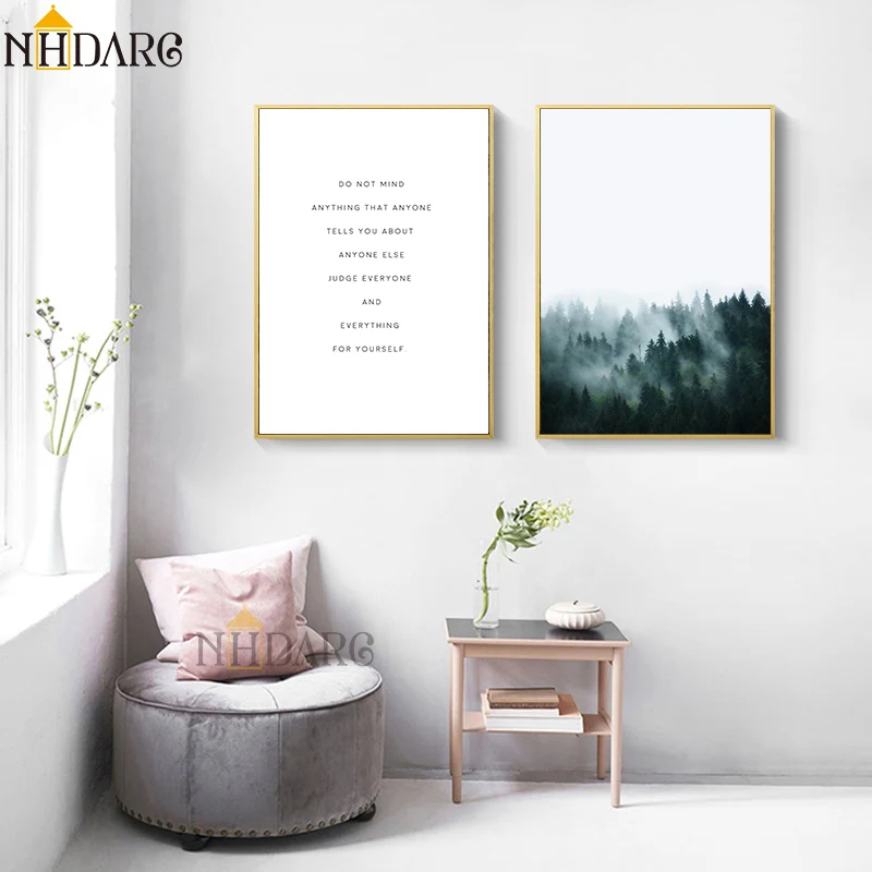 

Posters And Prints Wall Art Canvas Painting Wall Pictures For Living Room Nordic Decoration Fog Forest Landscape Text Quote