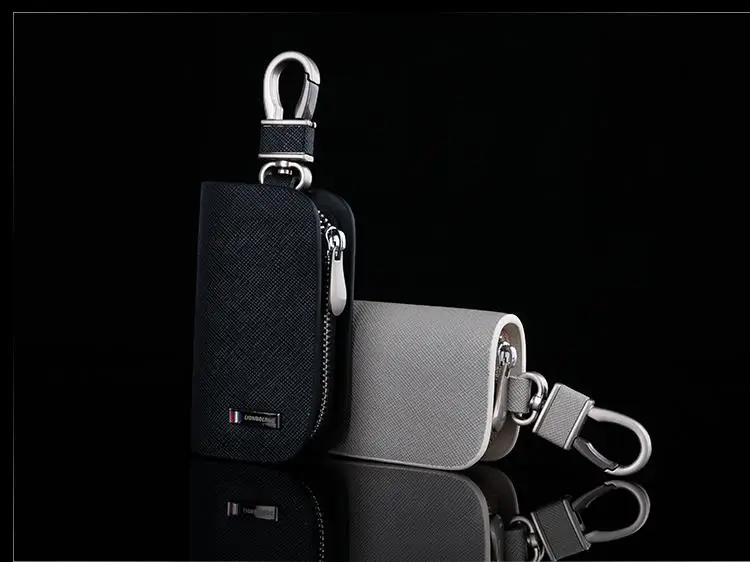 Кожаный чехол для ключей Lion Bolong черный и серый с кольцом Ferrari Maserati Bentley Lamborghini Aston
