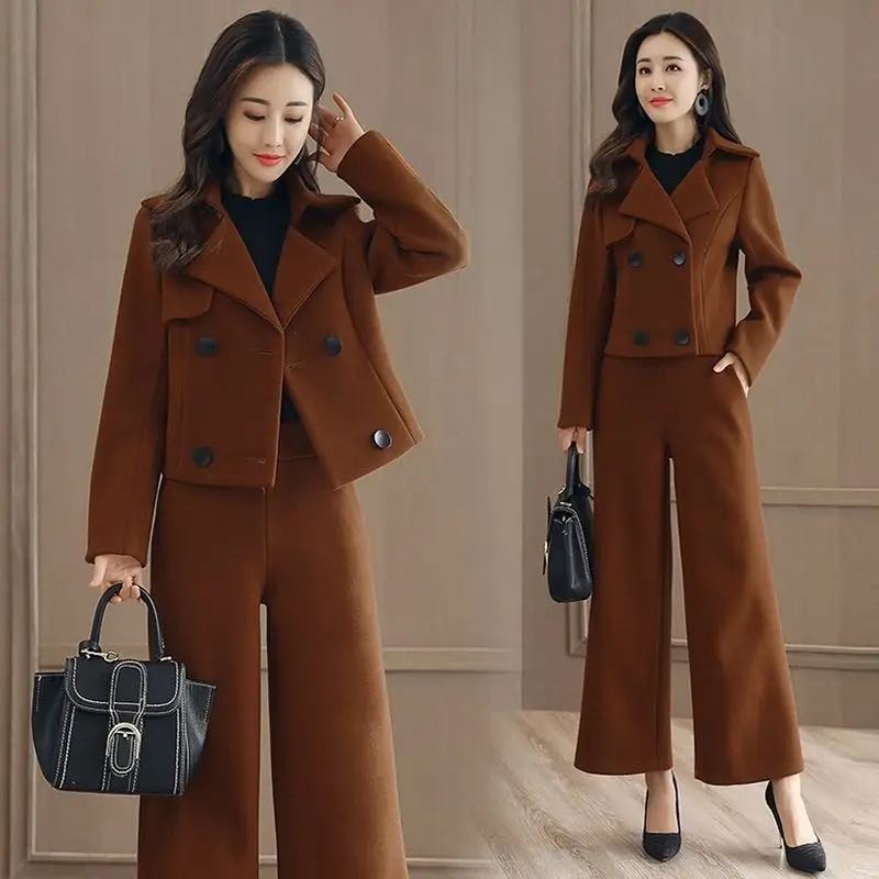 spring/autumn women coat jacket and pants womensets fashion clothing tops trousers european woolen sets 5406 |