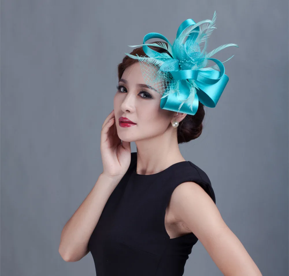 bluegreen Женские коктейльные шикарные вуалетки, головной убор для церкви, свадебные модные головные уборы, вечерние аксессуары для волос - Цвет: bluegreen