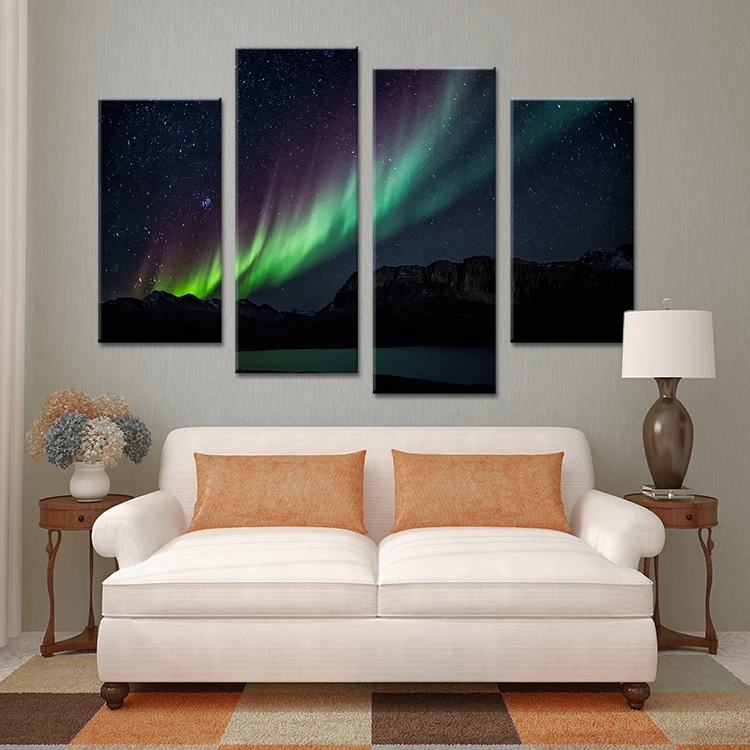 

2017 New Arrival Rushed 4pcs The Beauty Of For Aurora Wall Painting Print On Canvas Oil Home Decor Pictures For Living Room
