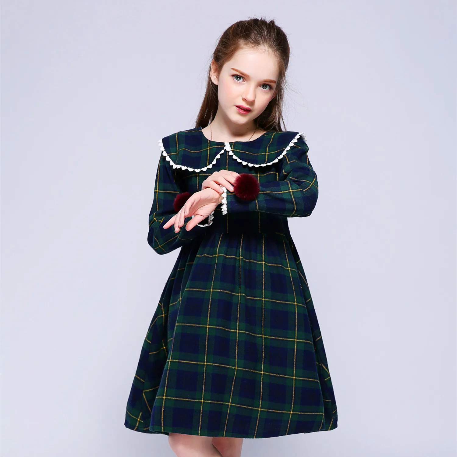 Kseniya kids/весеннее дизайнерское платье принцессы в клетку для девочек; Детские платья с длинными рукавами для девочек; Красивая стильная одежда для маленьких девочек