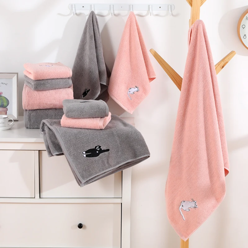 С вышивкой в виде кота/Мышь узор волосы впитывающее полотенце Мягкий хлопок
