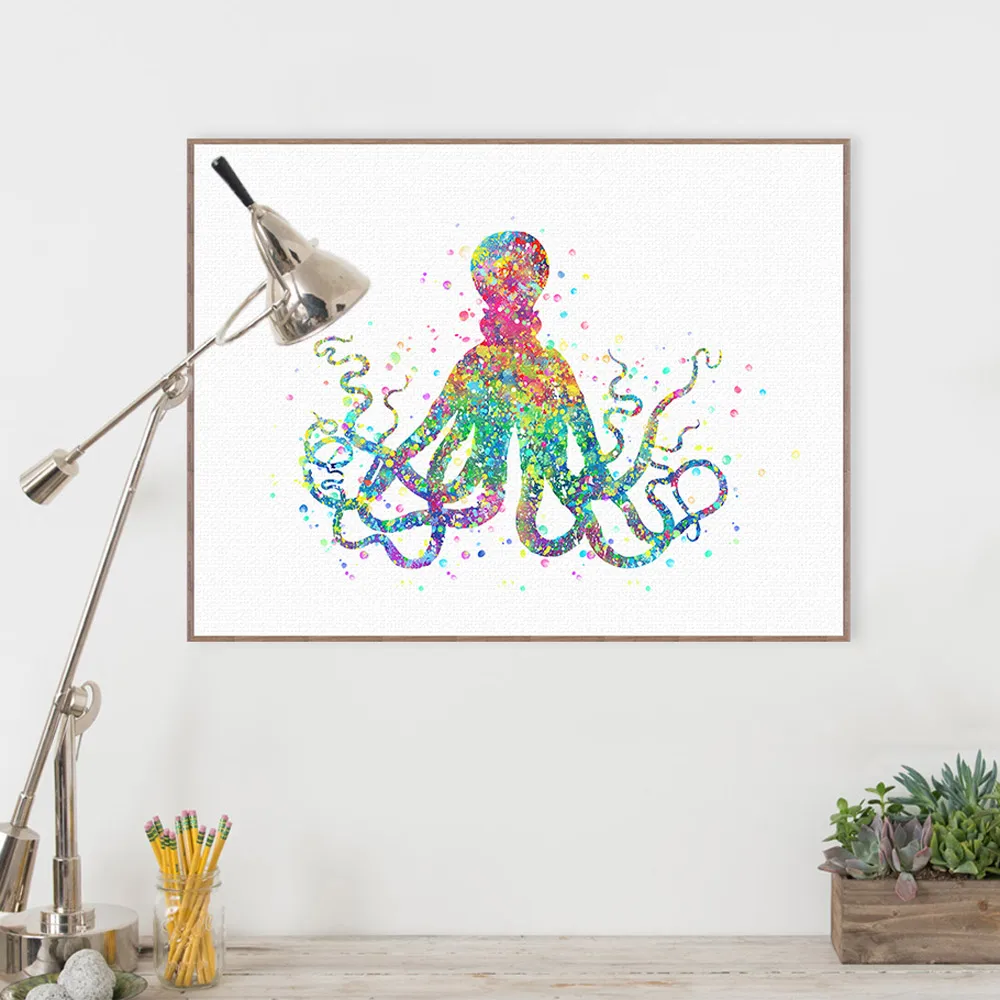 Акварель Морских Животных Художественный Принт плакат абстрактные Осьминог