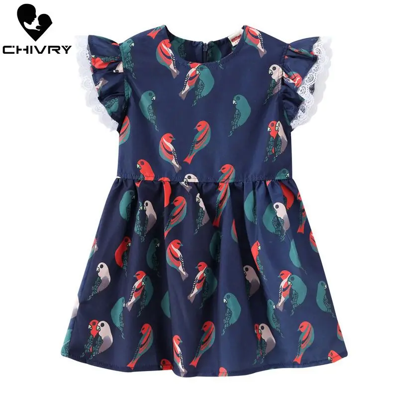 Summer Girls Cute Floral Flower Print A-line Dress Kids Baby Fly Short Sleeve O-Neck Princess Dresses Children Clothing | Детская одежда