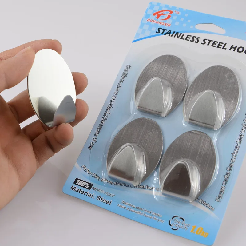 

4pcs Cute Self-adhesive stainless steel wall hook clothes Sticky hooks for hanging coat hanger organizer key holder home decor