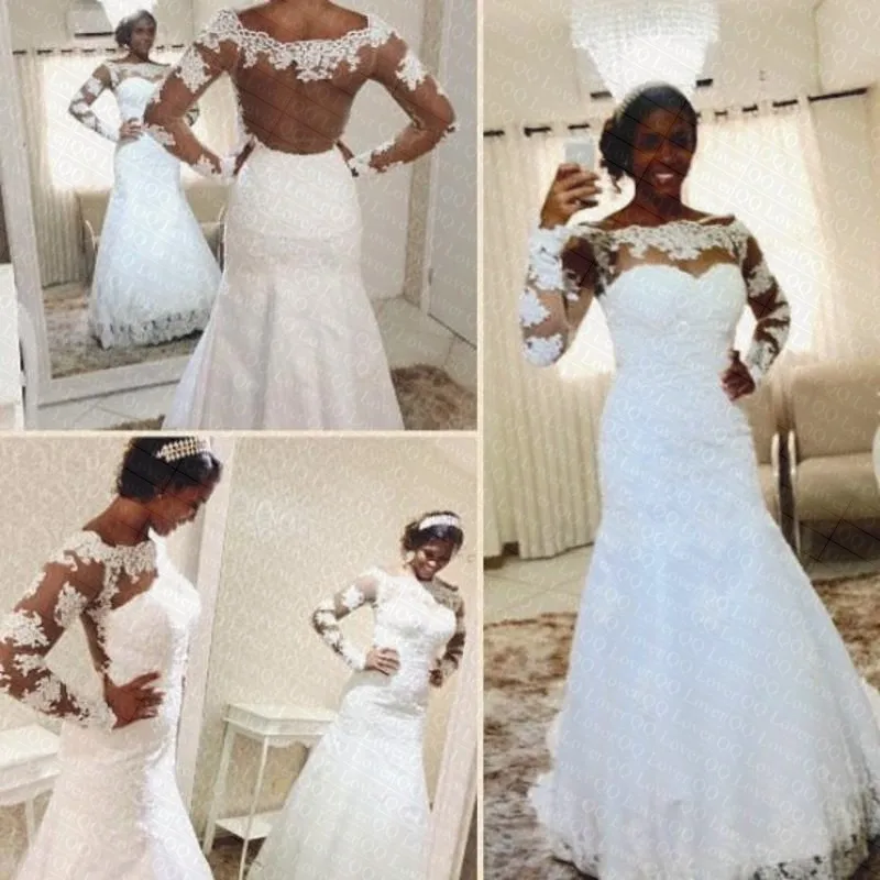 

2019 Boat Neck Off the Shoulder Illusion Mermaid Lace Wedding Dress Wedding Gowns Vestido De Noiva Robe de Soiree