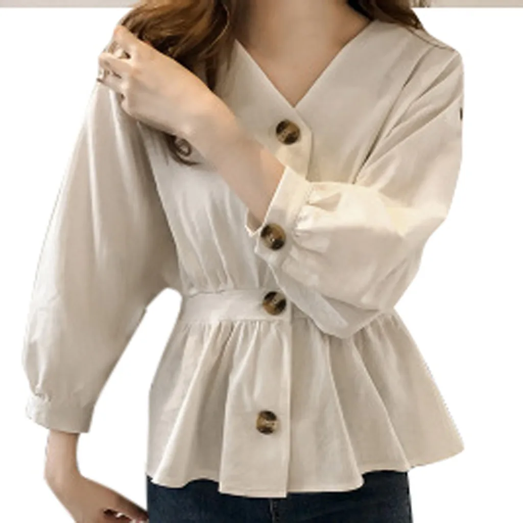 Рубашка женская с длинным рукавом и треугольным вырезом однотонная черная