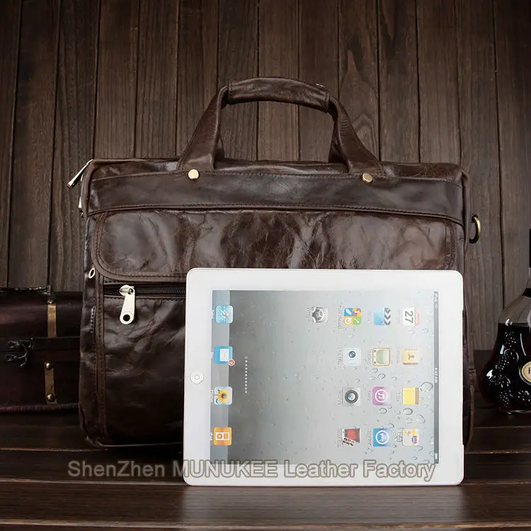 Fashion men briefcase Genuine leather Briefcase Men Leather business bag  portfolio office bag brief case Tote laptop bag 15.6