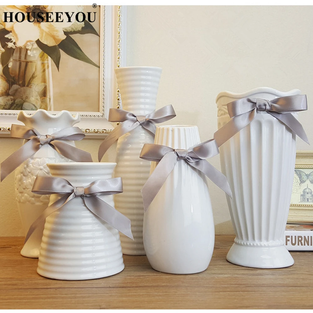 Modern Fashion Europe White Ceramic Flower Vase Home Office Hotel Decoration Tabletop Mesa Vases Wedding Flowerpot | Дом и сад