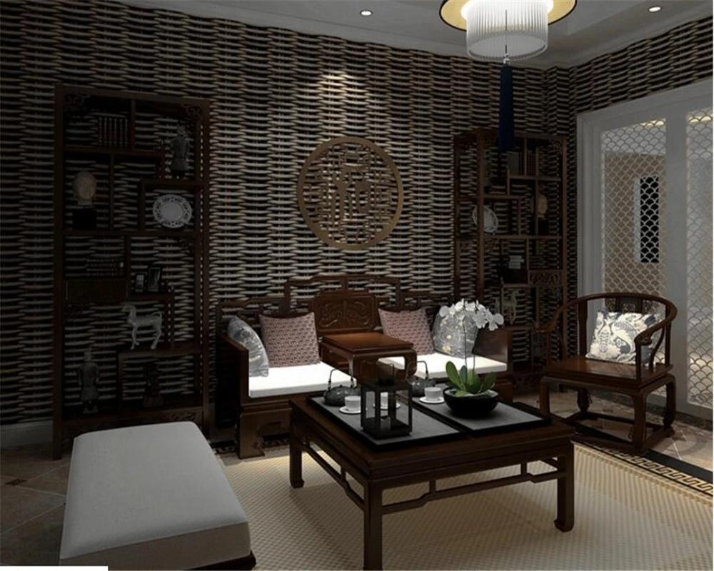 3D китайские Классические винтажные обои из ротанга с имитацией бамбука для