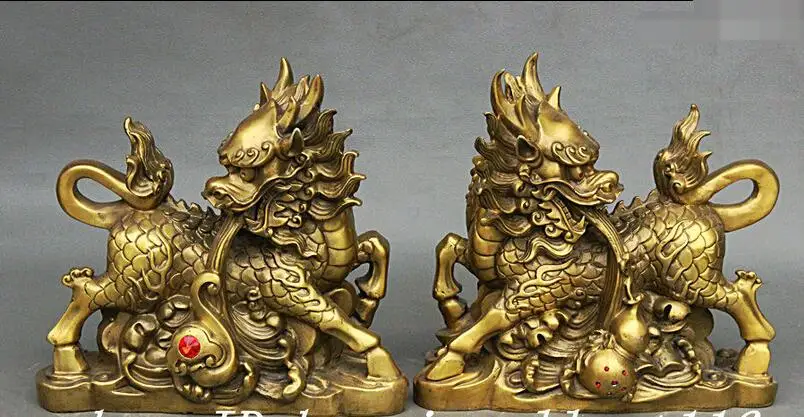 Китайский Фэншуй чистый латунный Дракон статуэтка единорога цилинь коса gourтыква