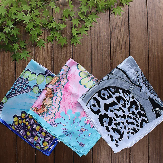 hot sell 60*60cm Euro Brand Style Women Silk Square Scarf gemstone pendant fashion Tied bag handle scarf high quality |