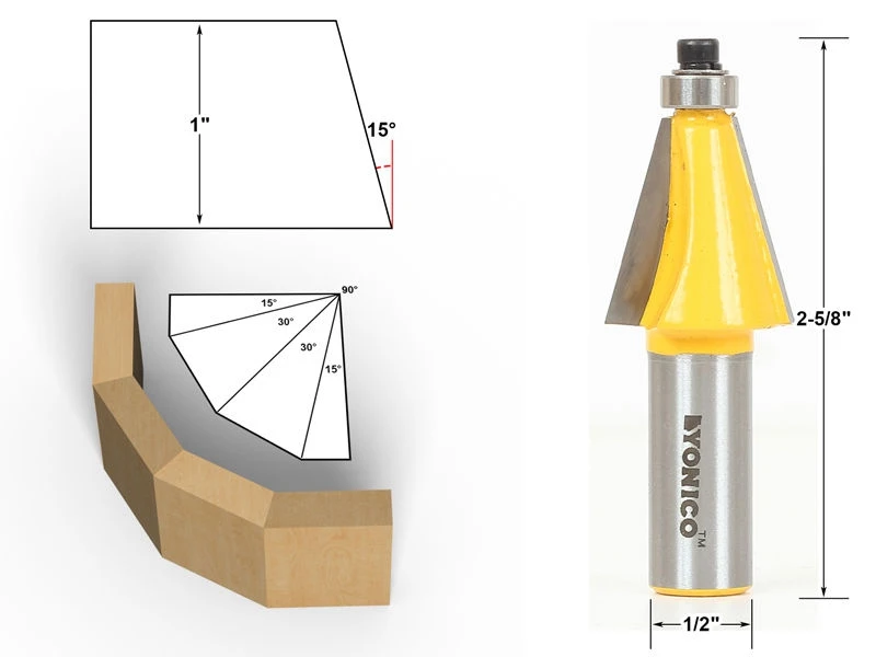 15 Degree Chamfer &amp Bevel Edging Router Bit - 1/2 Inch Shank 2-5/8 (67mm) Wood Cutter For Woodworking | Инструменты