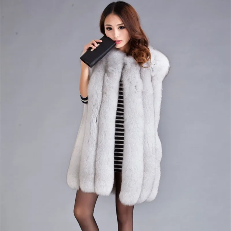 Роскошный женский натуральный цельный жилет из лисьего меха меховой зимний VK0566|fox fur vest|fox furgenuine fox vest |