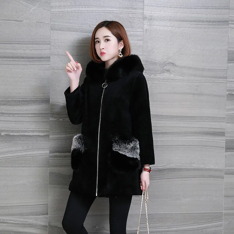 Осень-зима женская обувь больших размеров с длинными рукавами рисунком лисы шуба