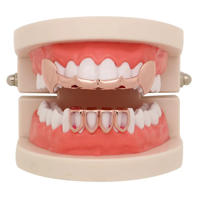 Mainlead хип-хоп Grillz верхние и нижние золотые зубы стоматологические открытые вампирские грили шапки вечерние ювелирные изделия на Хэллоуин