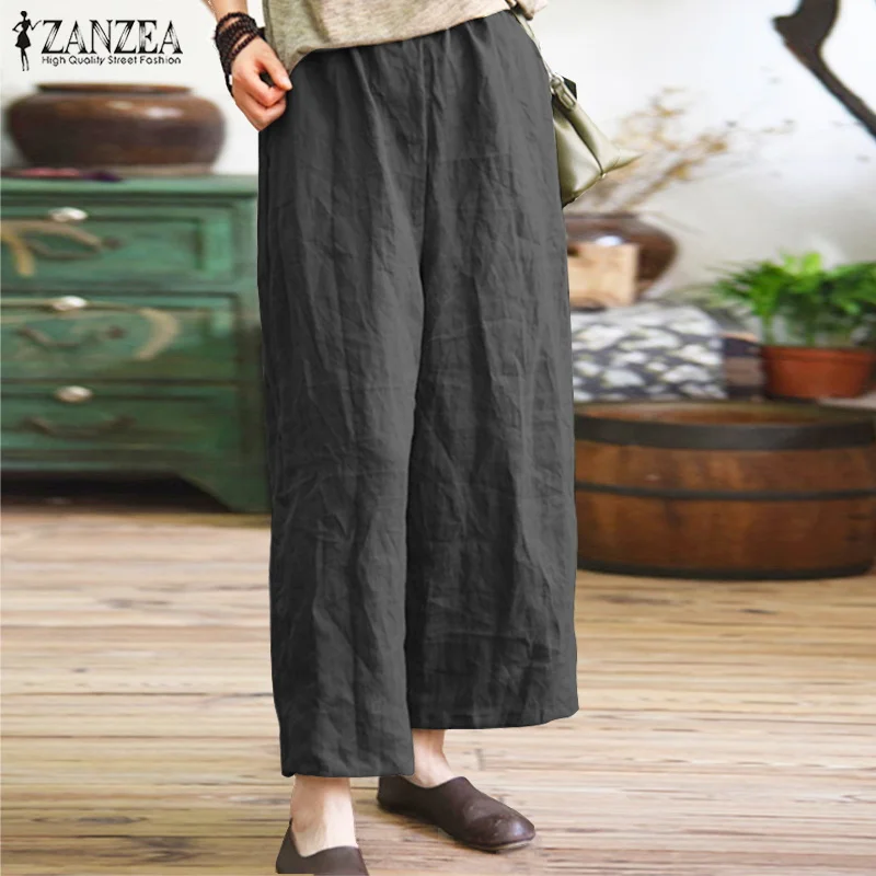 5XL 2019 ZANZEA для женщин летние резинка на талии широкие брюки Карманы Свободные
