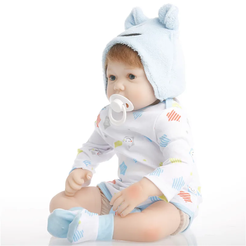 Силиконовая кукла SanyDoll baby reborn Реалистичная Кукла 22 дюйма 55 см милая синяя шапка