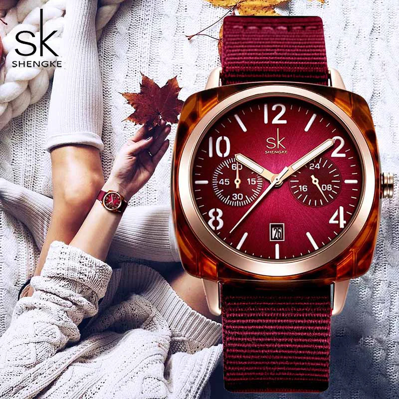 Shengke модные женские кварцевые часы с нейлоновым ремешком для Montre Femme спортивные