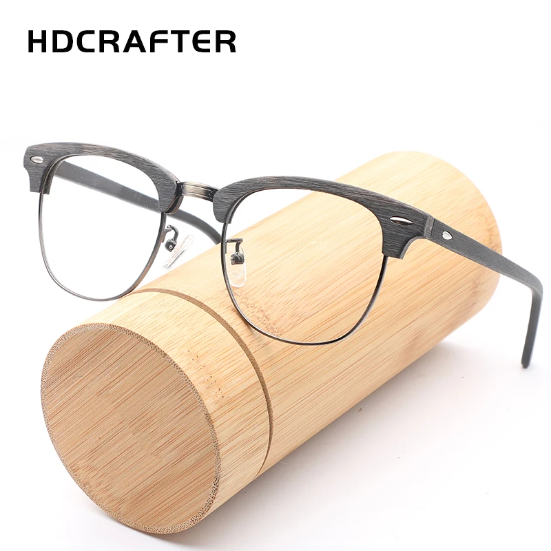

HDCRAFTER Vintage Optical Wood Glasses Frame with Clear Lens Men Women Half Wooden Reading Eyeglasses Frame oculos de grau
