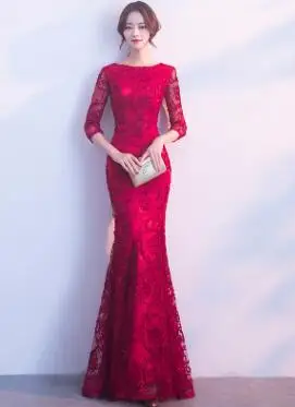 burgundy DongCMY Длинные Формальные рукава вечерние платья бургундского цвета Vestido размера плюс вечерние платья - Цвет: burgundy