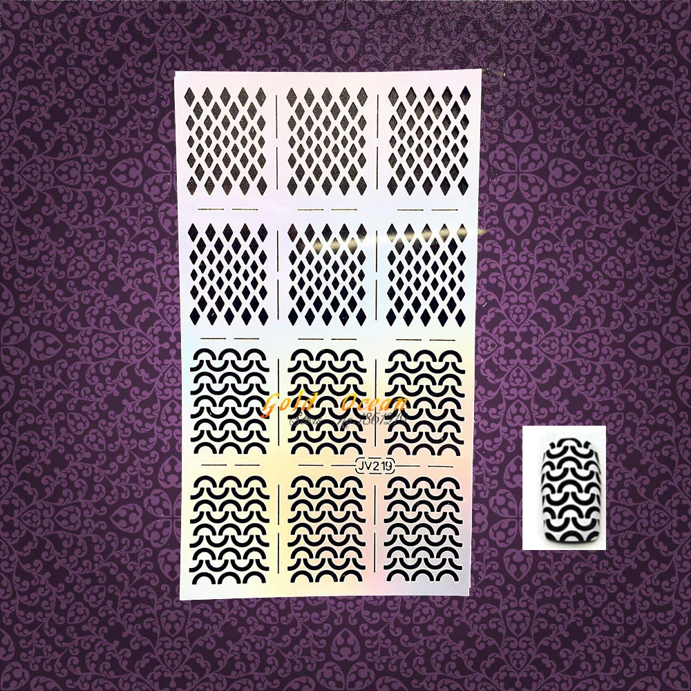

1PC Creative Mesh Grid Glitter Nail Stencil Template Women Makeup Tips GJV219 Manicure Full Nail Wraps Decal Guides Wave Diamond