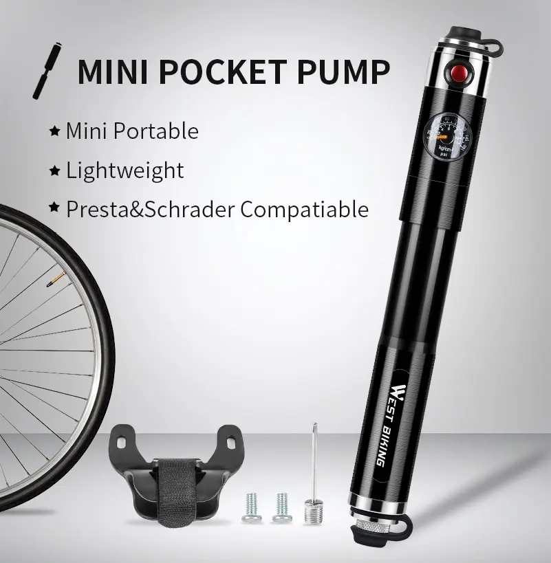 WEST BIKING велосипедный насос из алюминиевого сплава 160PSI калибровочный шланг для шин велосипедный воздушный насос дорожный горный велосипед аксессуары ручной велосипедный насос