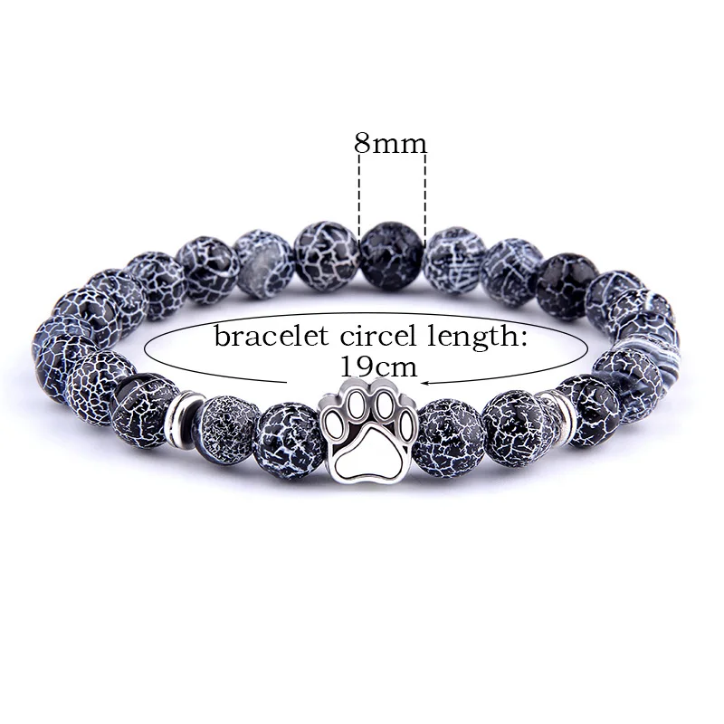 Vinswet Natural Beads Bracelet Men Dog Claw Weather Agates Women Couple Bangles Round Bead Charm Pulseira Mujer | Украшения и