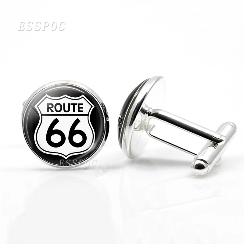 Route 66 шоссе дорожный знак запонки звено стеклянные кабошоны для свадьбы жениха