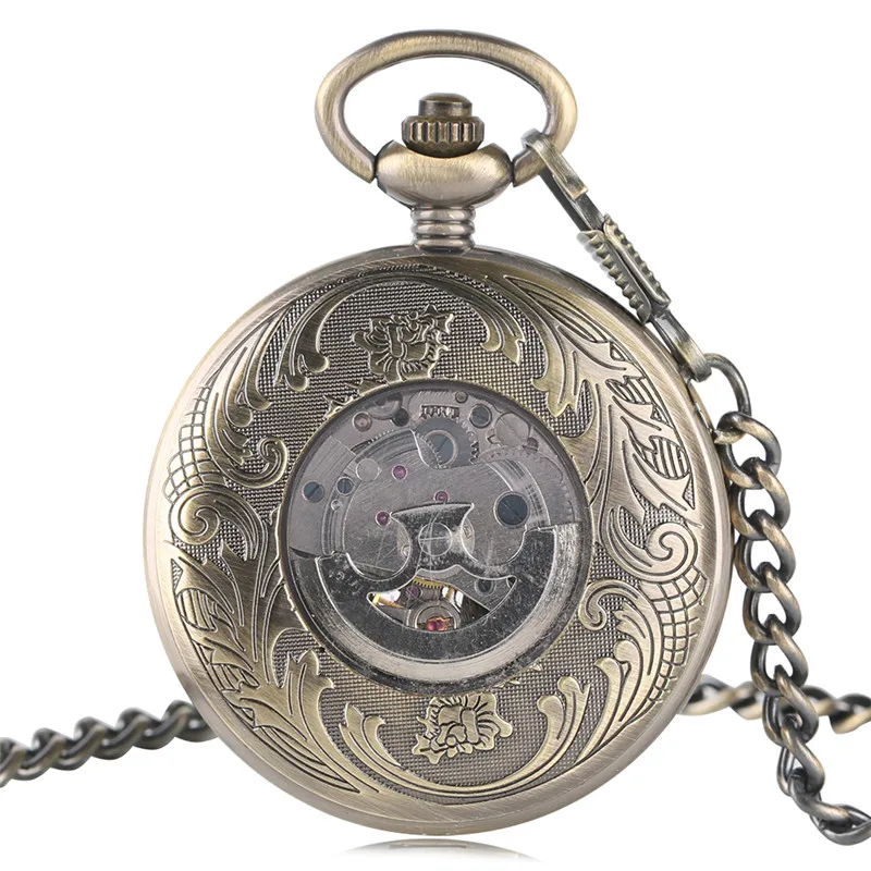 

Vintage Kylin Parrtern Automatic Mechanical Pocket Watch Men Steampunk Style Bronze Copper Women Retro Hollow Necklace Chain
