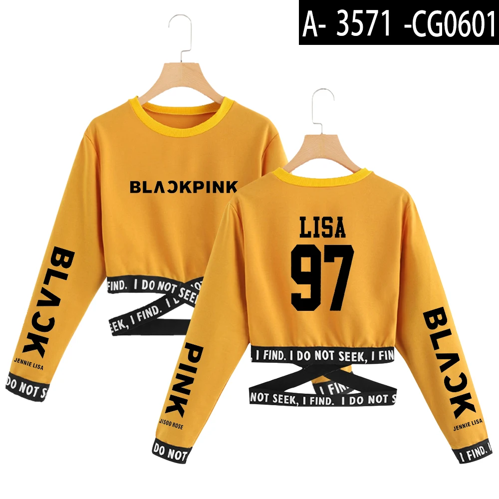 Yellow Черная розовая Kpop укороченная Толстовка Харадзюку летний укороченный топ Женская одежда корейский стиль женские модные топы с длинным рукавом Лидер продаж - Цвет: Yellow