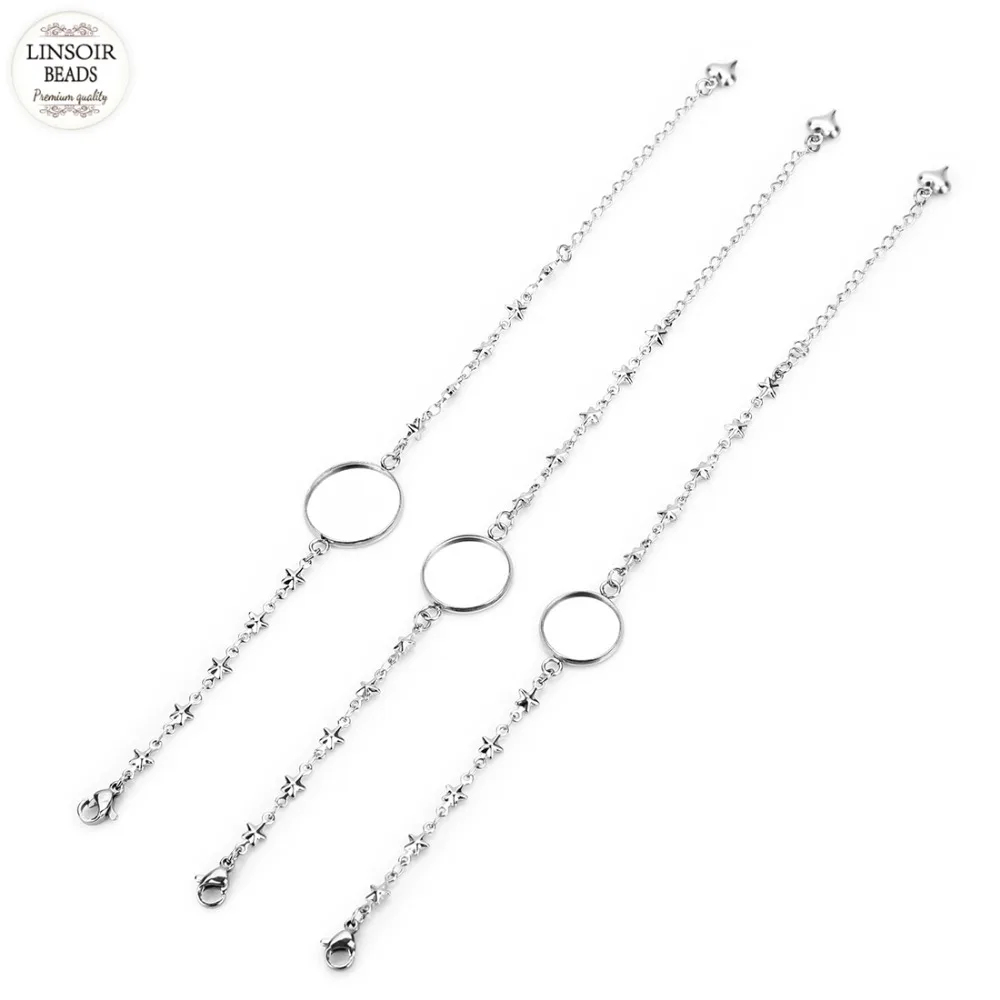 Linsoir 5 шт./лот Круглый браслет из кабошона база нержавеющей стали звезды Шарм Diy